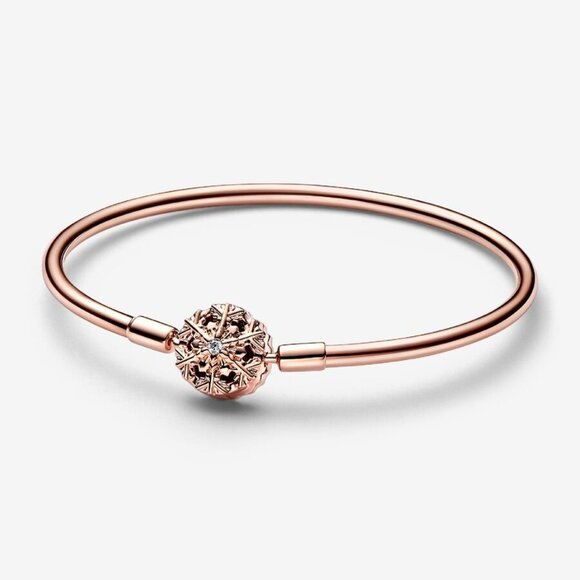 Pandora Sparkling Snowflake Clasp Bangle – 14k Rose Gold Plated | NWT - Picture 1 of 10